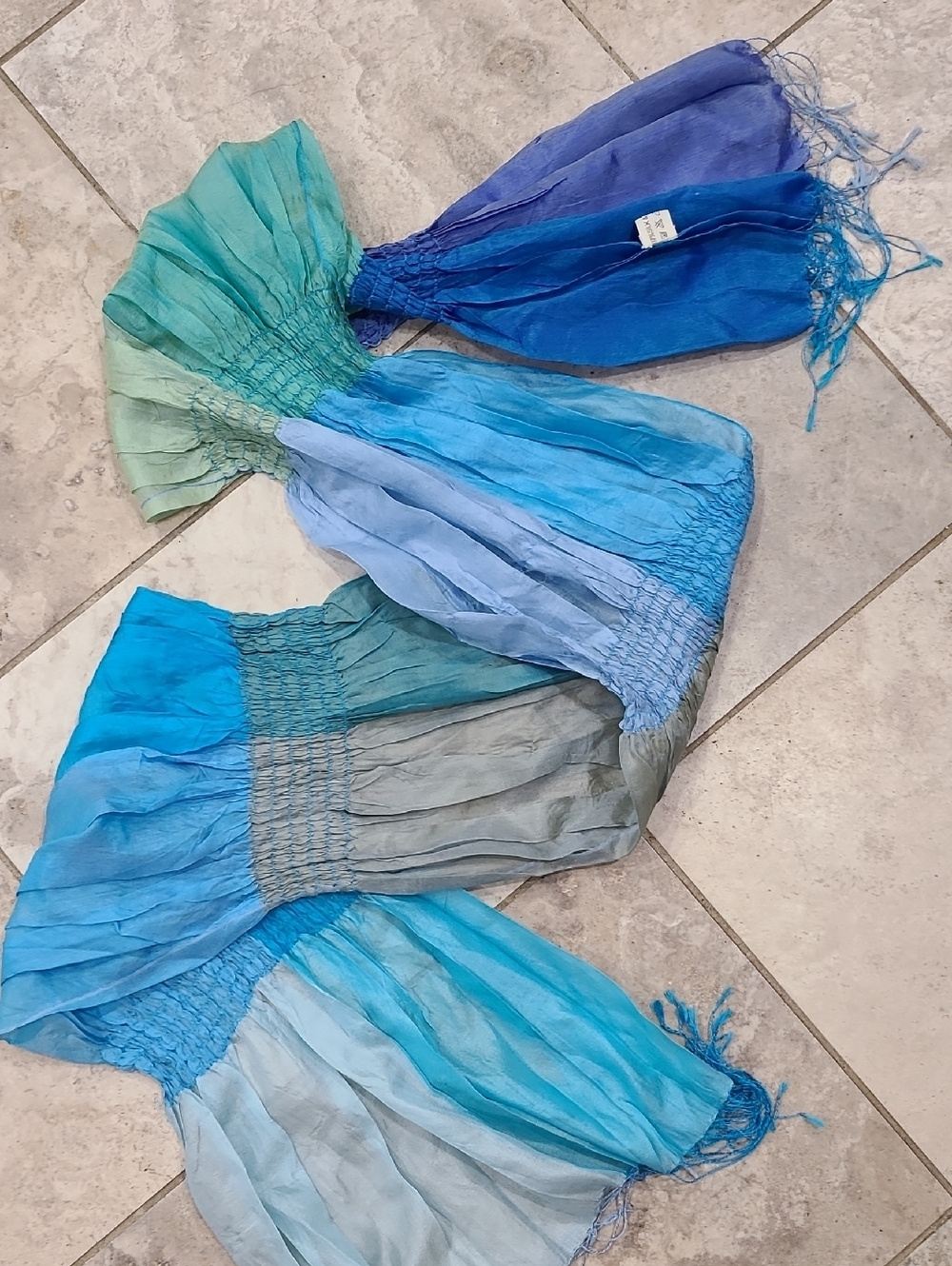 Lightweight Ombre Blue Green Silk Scarf Wrap